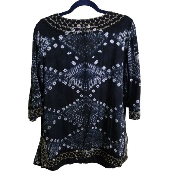 Soft Surroundings Blue Antiqua Tie Dye Embroidered Tunic Top Size Mp - Picture 3 of 6